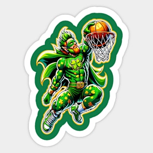 St Patrick's Day Irish Superhero Leprechaun Basketball Player Sticker